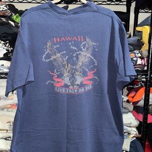 Vintage 90s Hawaii Live Free Or Die Faded Blue Motorcycle Shirt Xxl